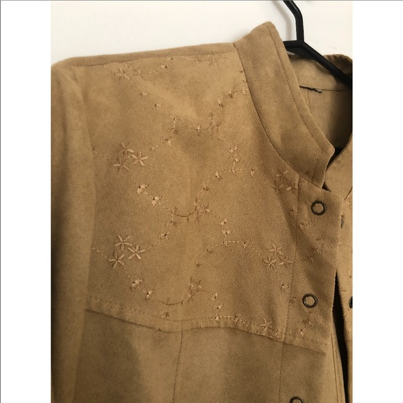 Vintage Suede Tan Shirt with Embroidery - Picture 2 of 4